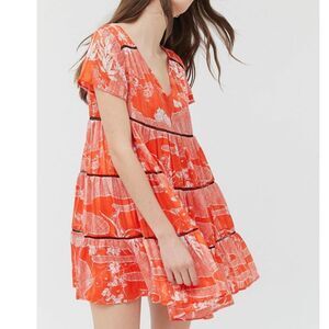 Urban Outfitters Pippa Tiered Chiffon Babydoll Dress Orange Sz M